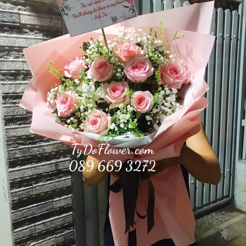 B0323401 BÓ HOA HỒNG OHARA PINK ROSES Hoa Chúc Mừng