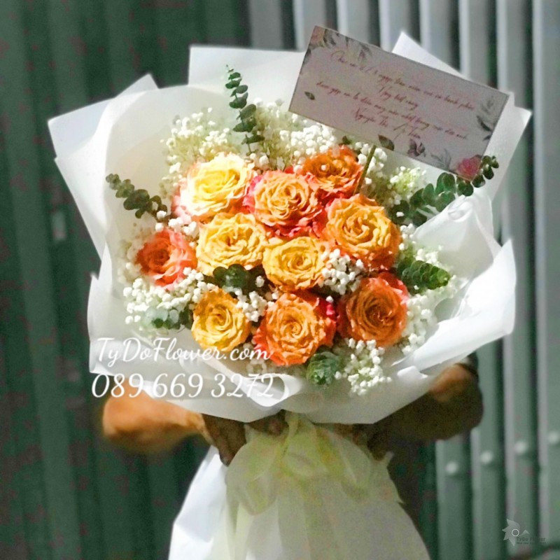 B0323402 BÓ HOA HỒNG CAM SPIRIT ROSES Hoa Chúc Mừng