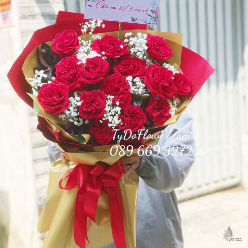 B0323407 BÓ HOA HỒNG ĐỎ RED OHARA ROSES Hoa Chúc Mừng