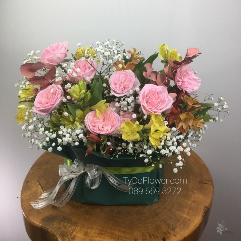 GIỎ HOA HỒNG PINK OHARA ROSES Hoa Chúc Mừng