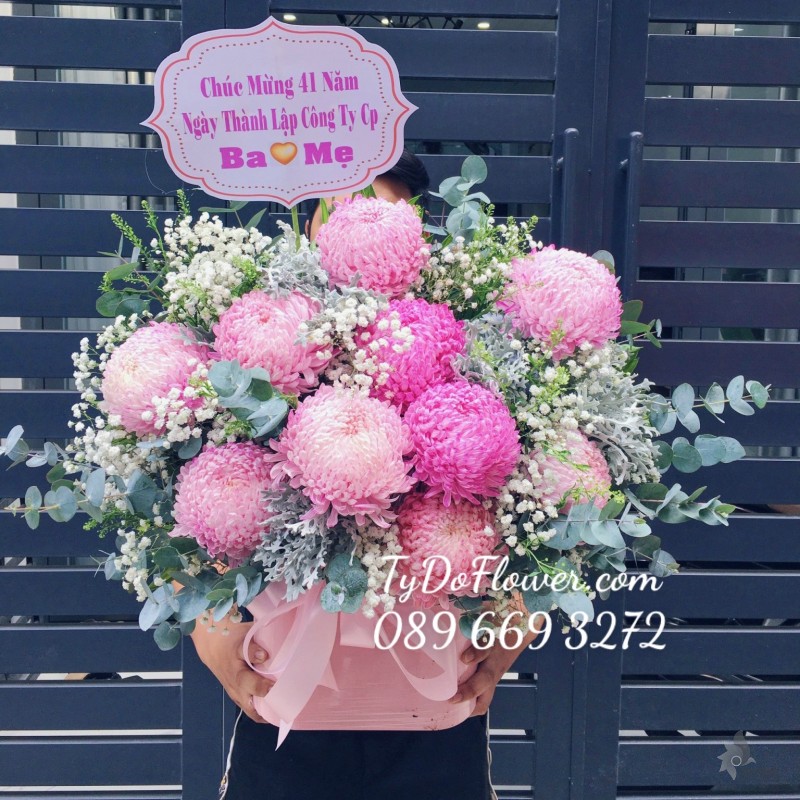 G0323465 GIỎ HOA CÚC MẪU ĐƠN HỒNG Hoa Chúc Mừng