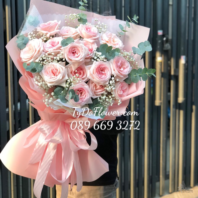 B0323477 BÓ HOA HỒNG PINK OHARA ROSES Hoa Chúc Mừng