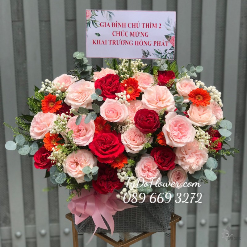 G0323523 GIỎ HOA HỒNG OHARA ROSES Hoa Chúc Mừng Khai Trương