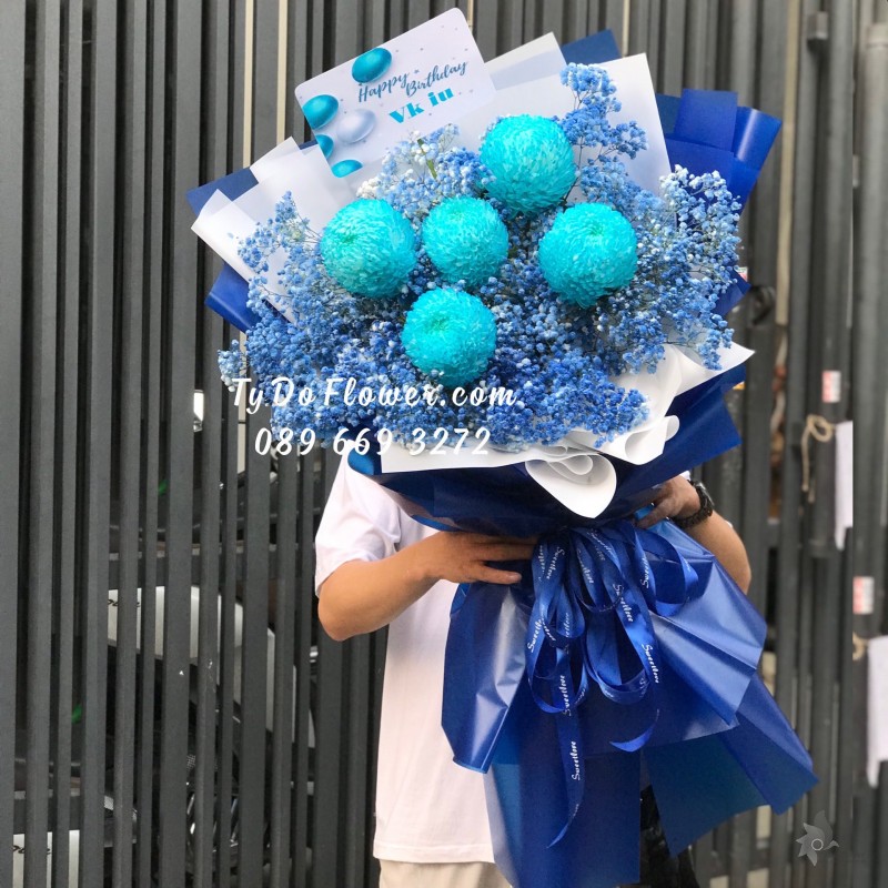 B0423555 BÓ HOA CÚC MẪU ĐƠN XANH DƯƠNG Hoa Chúc Mừng Sinh Nhật