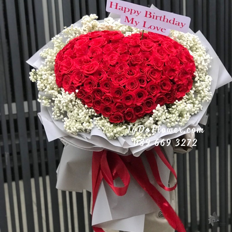 B0423598 BÓ HOA TRÁI TIM HỒNG ĐỎ Hoa Chúc Mừng Sinh Nhật
