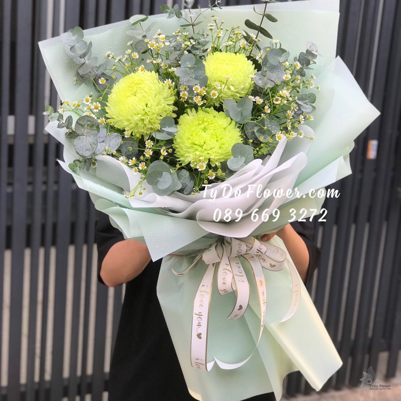 B0523632 BÓ HOA CÚC MẪU ĐƠN XANH CỐM