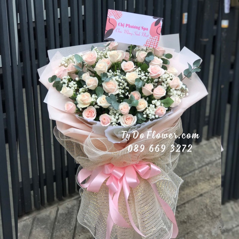 B0523658 BÓ HOA HỒNG KEM Hoa Chúc Mừng Sinh Nhật