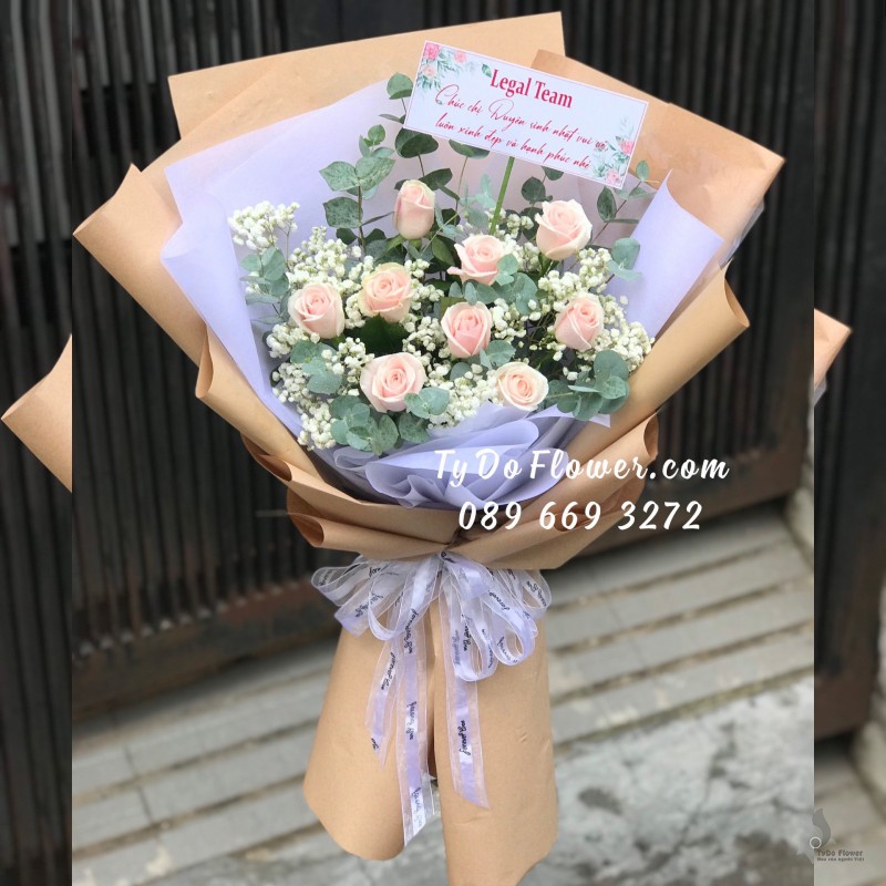 B0623705 BÓ HOA HỒNG KEM PASTEL Hoa Chúc Mừng Sinh Nhật