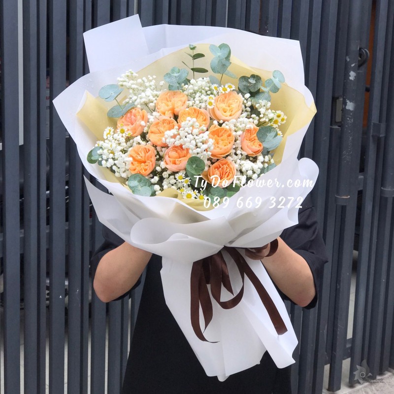 B0623711 BÓ HOA HỒNG CAM JULIET ROSES Hoa Chúc Mừng