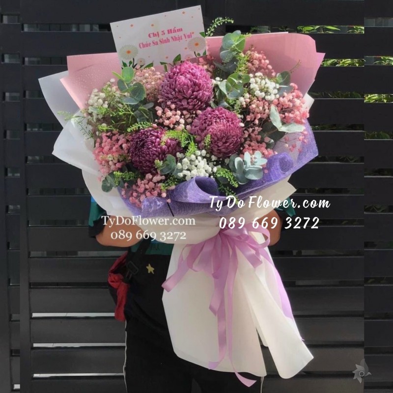 B0623736 BÓ HOA CÚC MẪU ĐƠN MÀU TÍM Hoa Chúc Mừng Sinh Nhật ừ