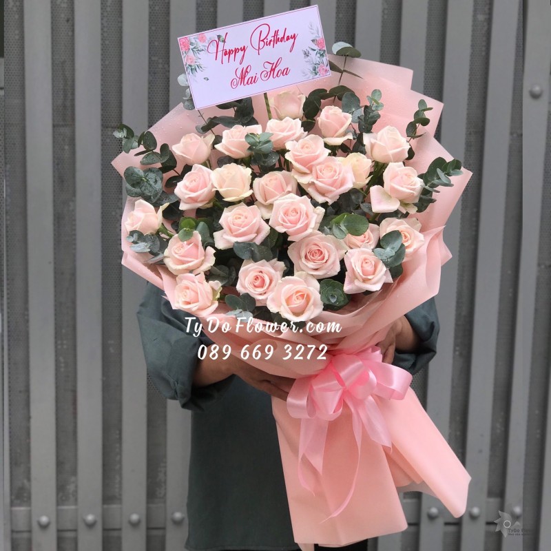 B0623806 BÓ HOA HỒNG KEM Hoa Chúc Mừng Sinh Nhật