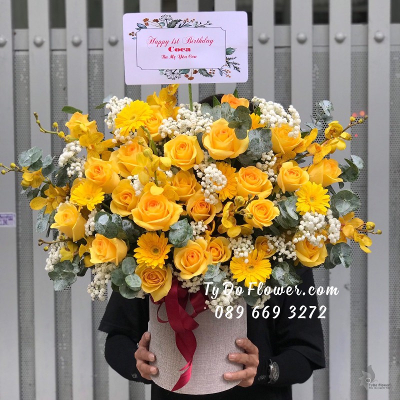 GIỎ HOA HỒNG VÀNG Hoa Chúc Mừng Sinh Nhật