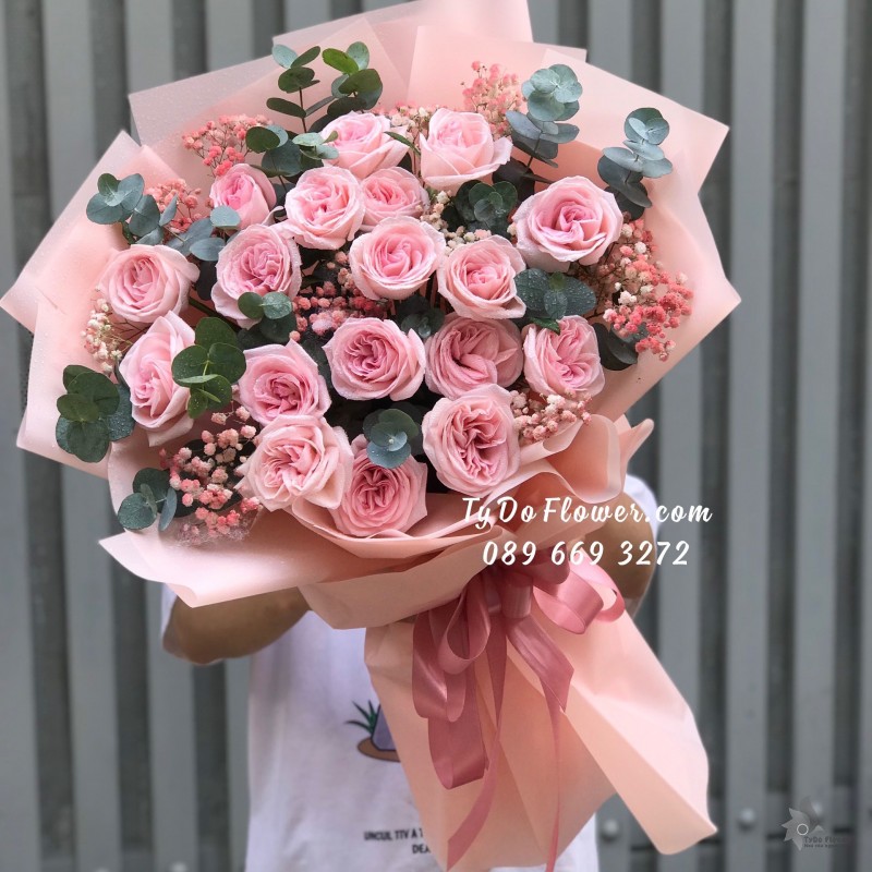 B0823907 BÓ HOA HỒNG OHARA PINK ROSES Hoa Chúc Mừng