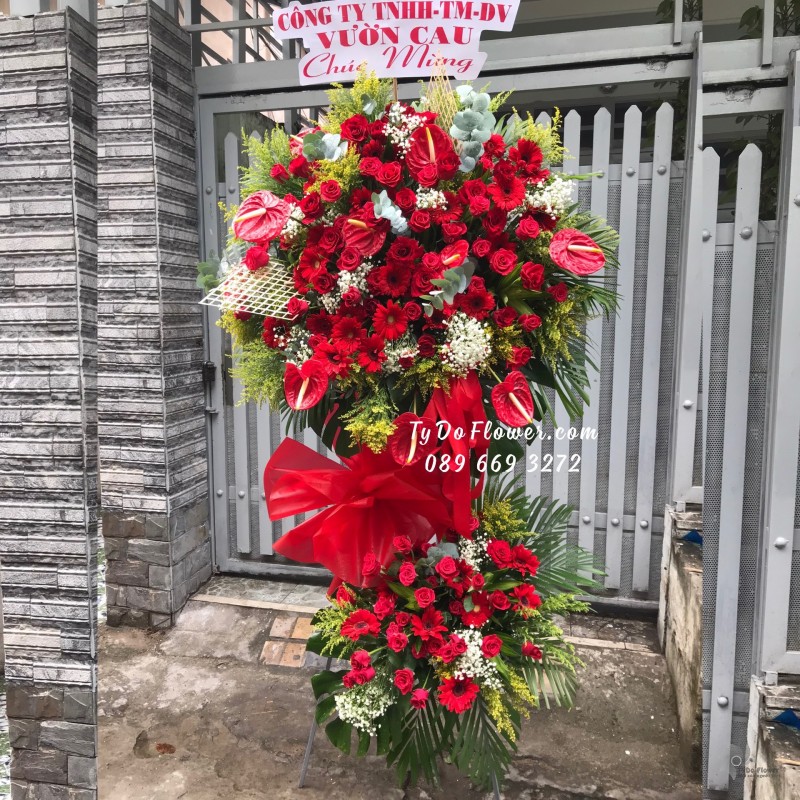 KCM0823910 KỆ HOA CHÚC MỪNG TONE MÀU ĐỎ