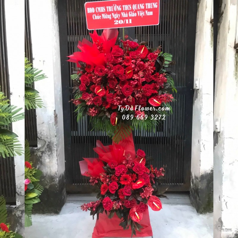 KCM11231155 KỆ HOA CHÚC MỪNG thiết kế tone màu đỏ