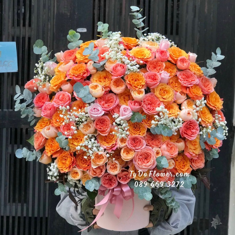 G12231211 GIỎ HOA CHÚC MỪNG thiết kế tone màu cam