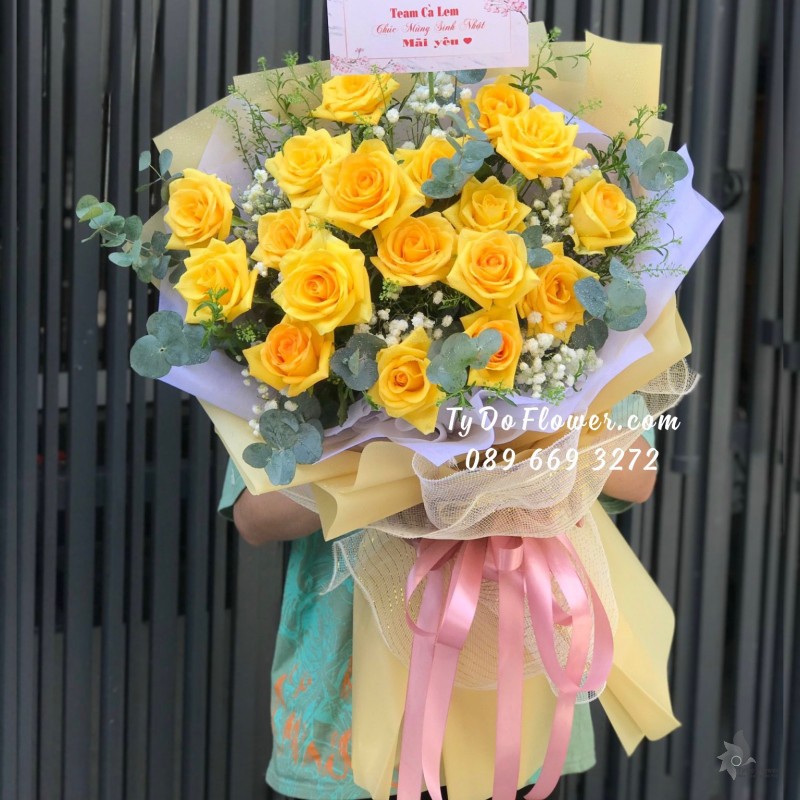 B12231214 BÓ HOA HỒNG VÀNG Hoa Chúc Mừng Sinh Nhật