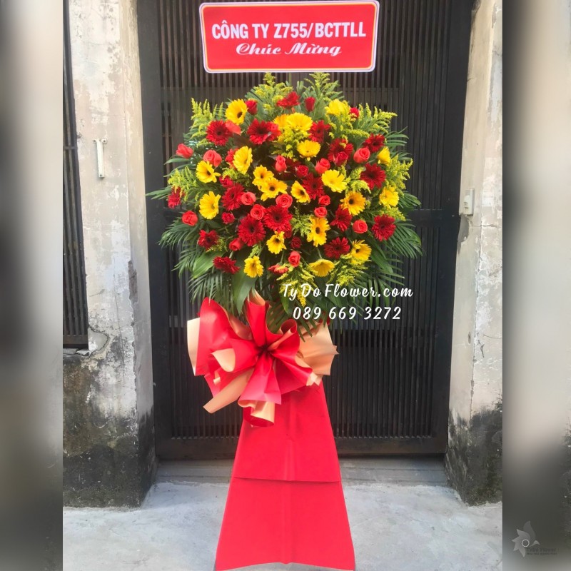 KCM12231222 KỆ HOA CHÚC MỪNG thiết kế tone màu đỏ vàng