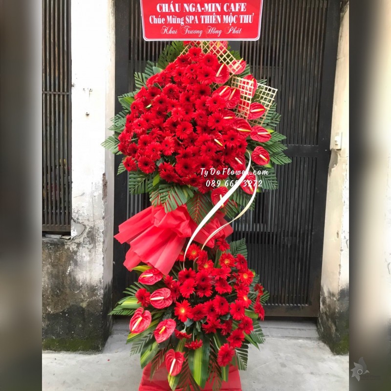 KCM12231225 KỆ HOA CHÚC MỪNG thiết kế tone màu đỏ