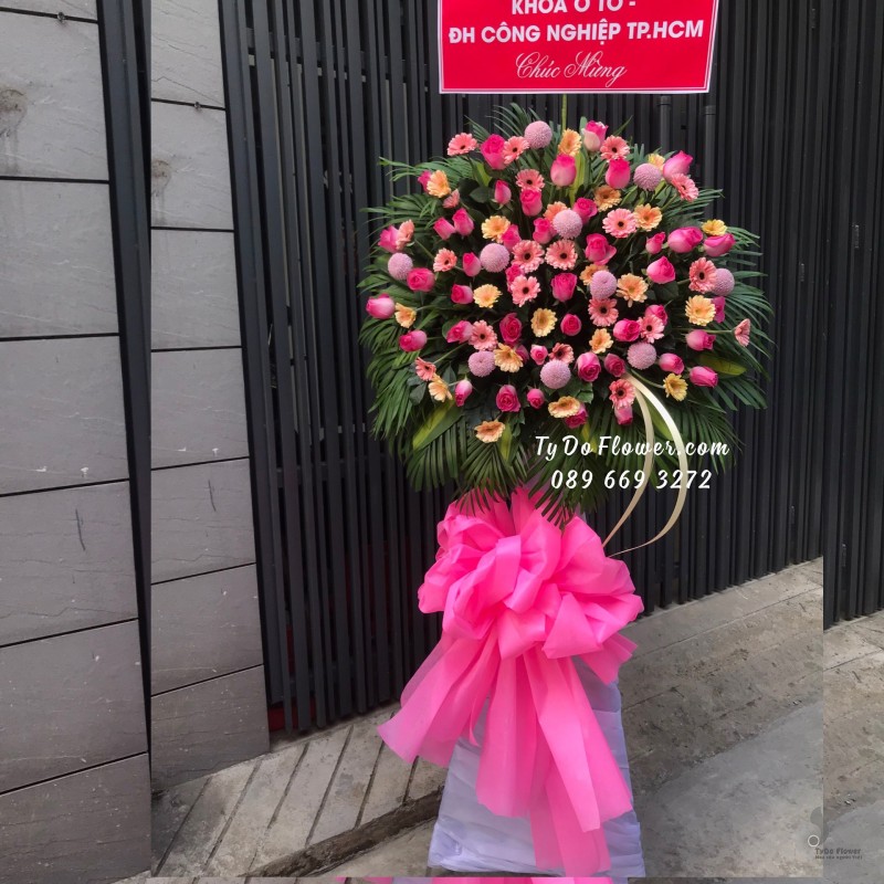 KCM02241339 KỆ HOA CHÚC MỪNG Khai Trương Hồng Phát, thiết kế tone màu hồng