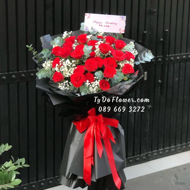 B05241538 BÓ HOA HỒNG ĐỎ PHÁP Chúc Mừng Sinh Nhật Vợ Yêu