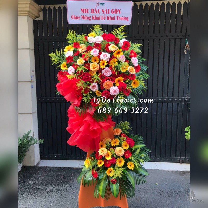KCM05241574 KỆ HOA CHÚC MỪNG LỄ KHAI TRƯƠNG Thiết kế tông màu rực rỡ