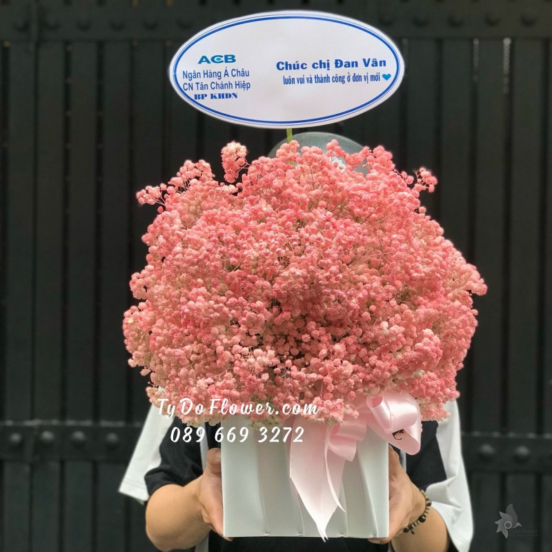 G05241589 GIỎ HOA CHÚC MỪNG THÀNH CÔNG Thiết Kế Hoa Baby Hồng