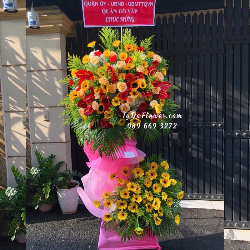 KCM10241951 KỆ HOA CHÚC MỪNG KHAI TRƯƠNG HỒNG PHÁT thiết kế Hoa Đa Sắc rực rỡ