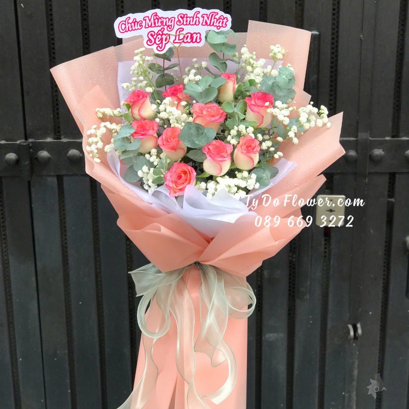 B12242147 BÓ HOA CHÚC MỪNG SINH NHẬT SẾP Thiết kế Hoa Hồng Song Hỷ