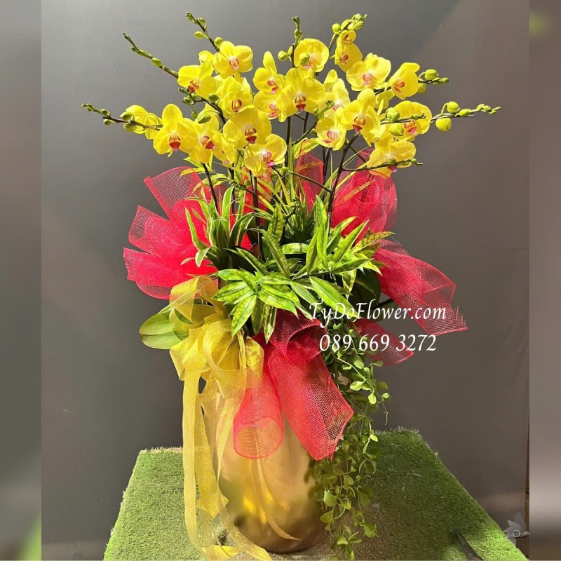 L012515 CHẬU 9 CÀNH LAN HỒ ĐIỆP VÀNG Hoa Chúc Mừng Thiết kế trang trí cây xanh tiểu cảnh