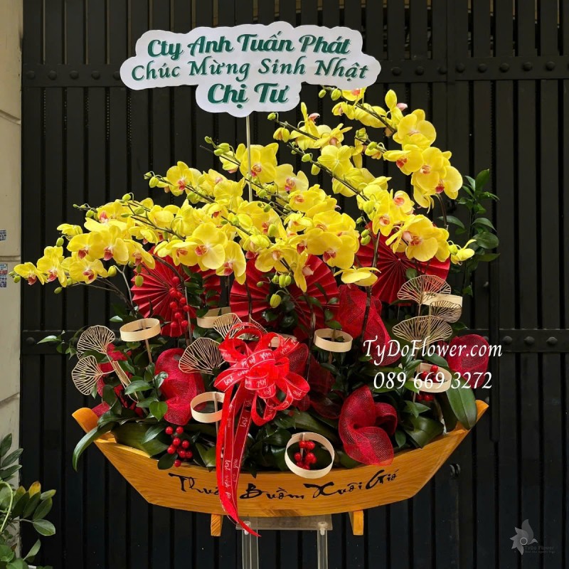 L012524 CHẬU 20 CÀNH LAN HỒ ĐIỆP VÀNG Hoa Chúc Mừng Sinh Nhật Thiết kế Thuyền Buồm ý nghĩa Thuận Buồn Xuôi Gió trang trí phụ kiện sang trọng
