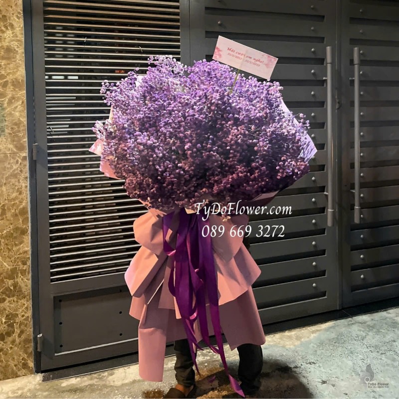 B012546 BÓ HOA CHÚC MỪNG KỶ NIỆM NGÀY CƯỚI Thiết kế Hoa Baby Tím