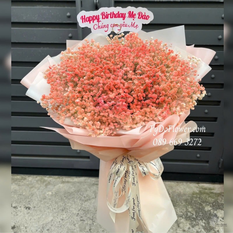 B012547 BÓ HOA CHÚC MỪNG SINH NHẬT MẸ Thiết kế Hoa Baby Đỏ