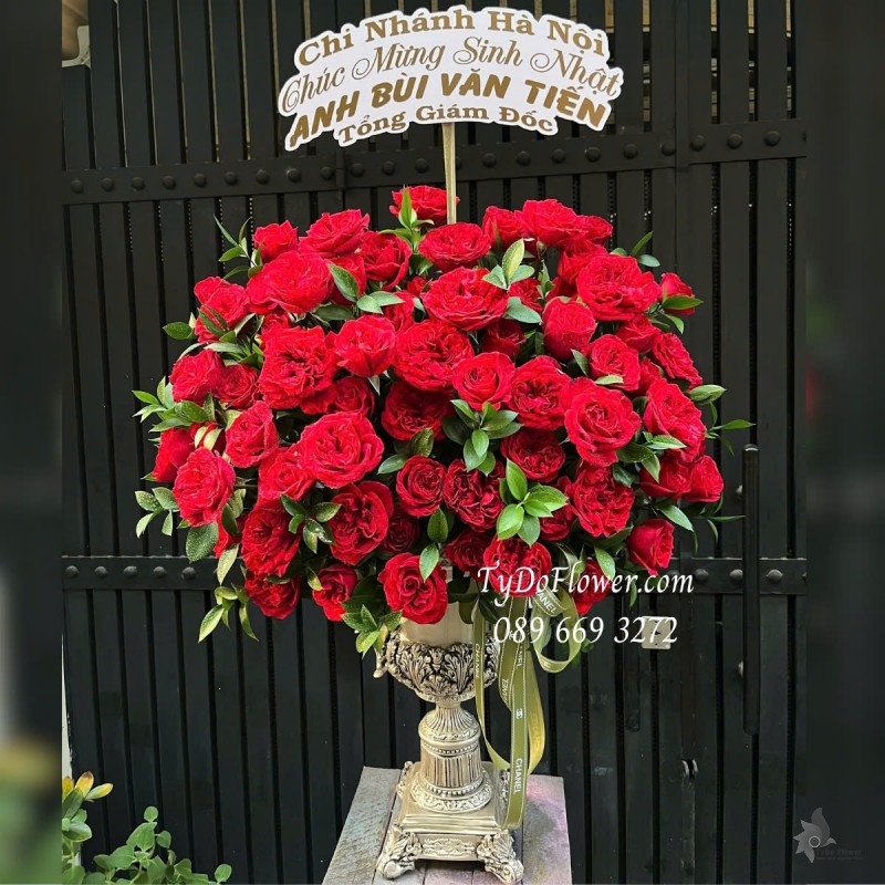 BI0125131 BÌNH HOA CHÚC MỪNG SINH NHẬT Thiết kế Hoa Hồng Đỏ Ohara Roses