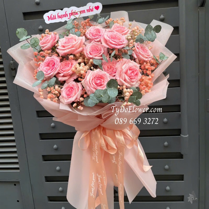 B0125143 BÓ HOA TÌNH YÊU Thiết kế Hoa Hồng Pink Ohara