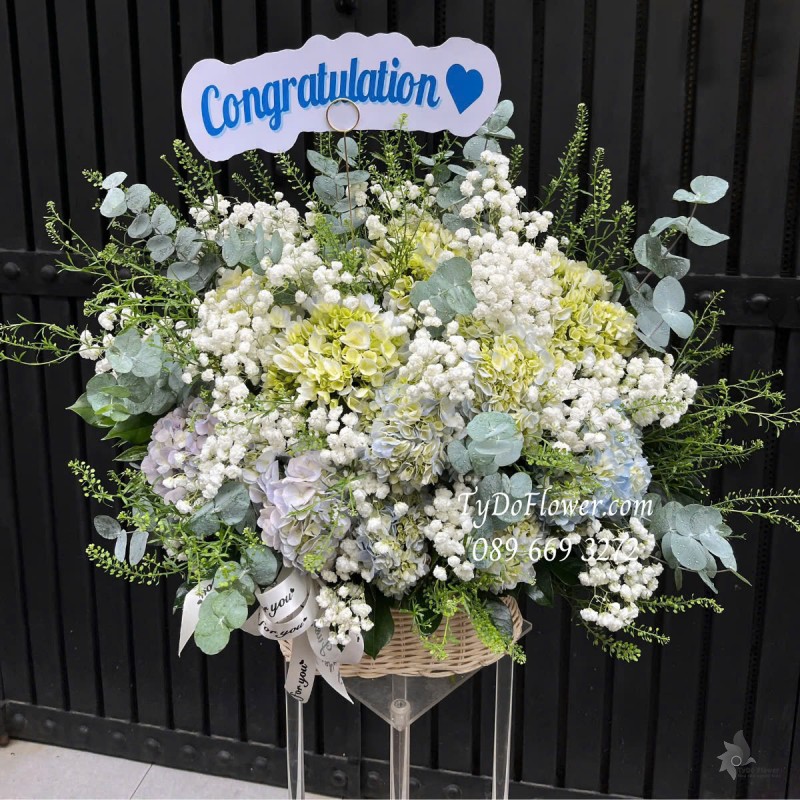 G0125162 GIỎ HOA CHÚC MỪNG Congratulation Thiết kế Hoa Cẩm Tú Cầu