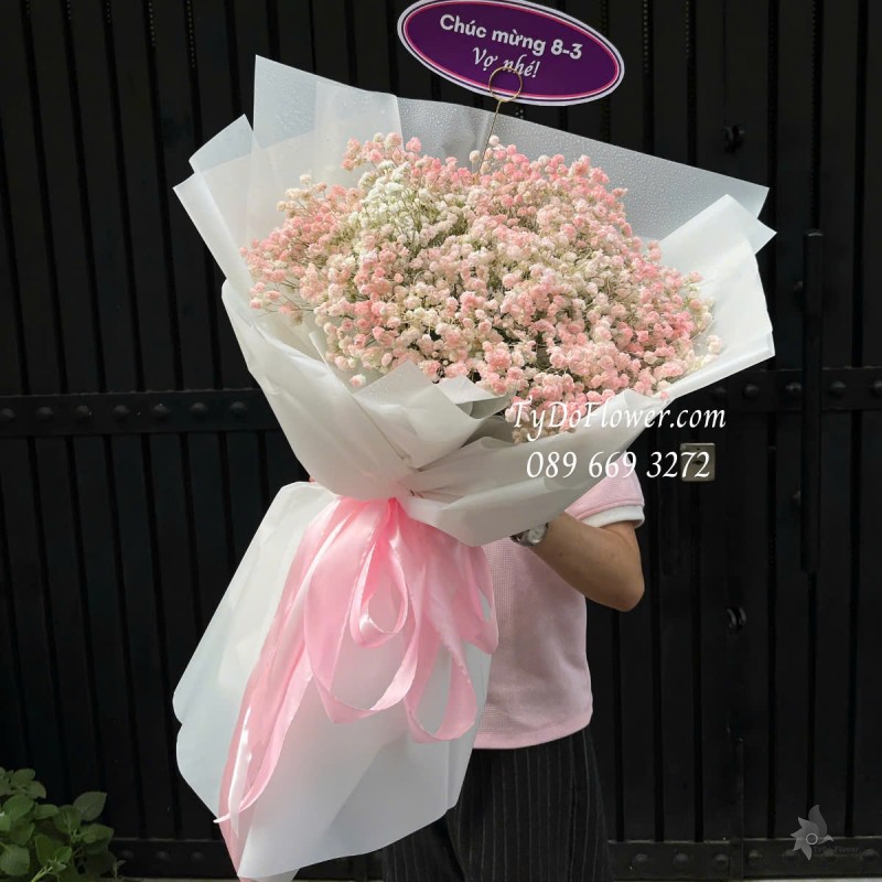 B0325209 BÓ HOA TẶNG VỢ 8-3 Thiết kế Hoa Baby Hồng