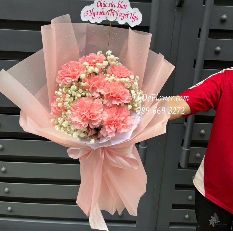 B0325253 BÓ HOA CHÚC MỪNG Thiết kế Hoa Cẩm Chướng Phăng Hồng