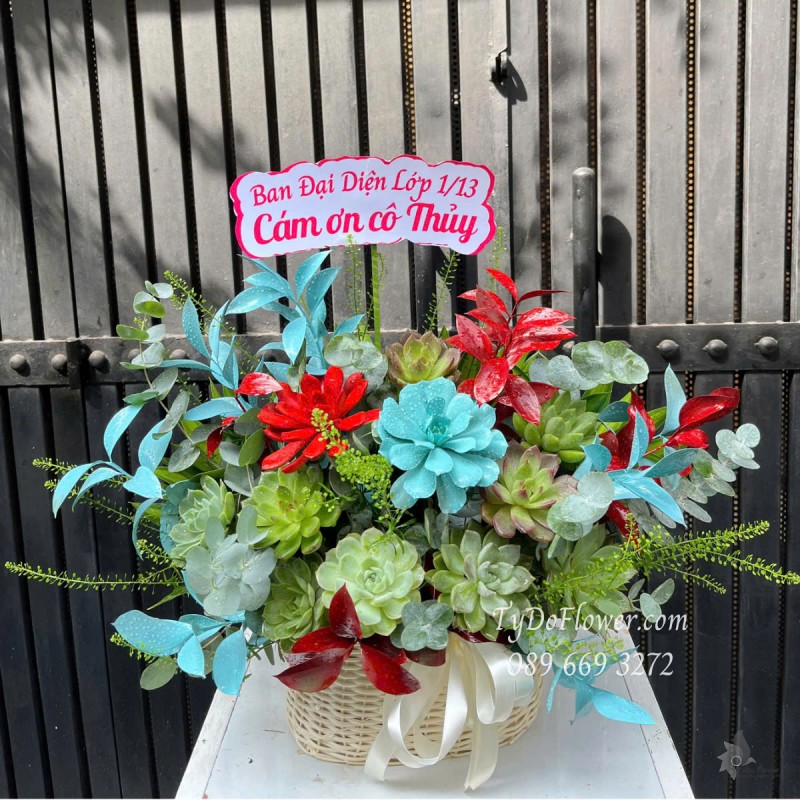 G0525428 GIỎ HOA SEN ĐÁ Hoa Cám Ơn Cô