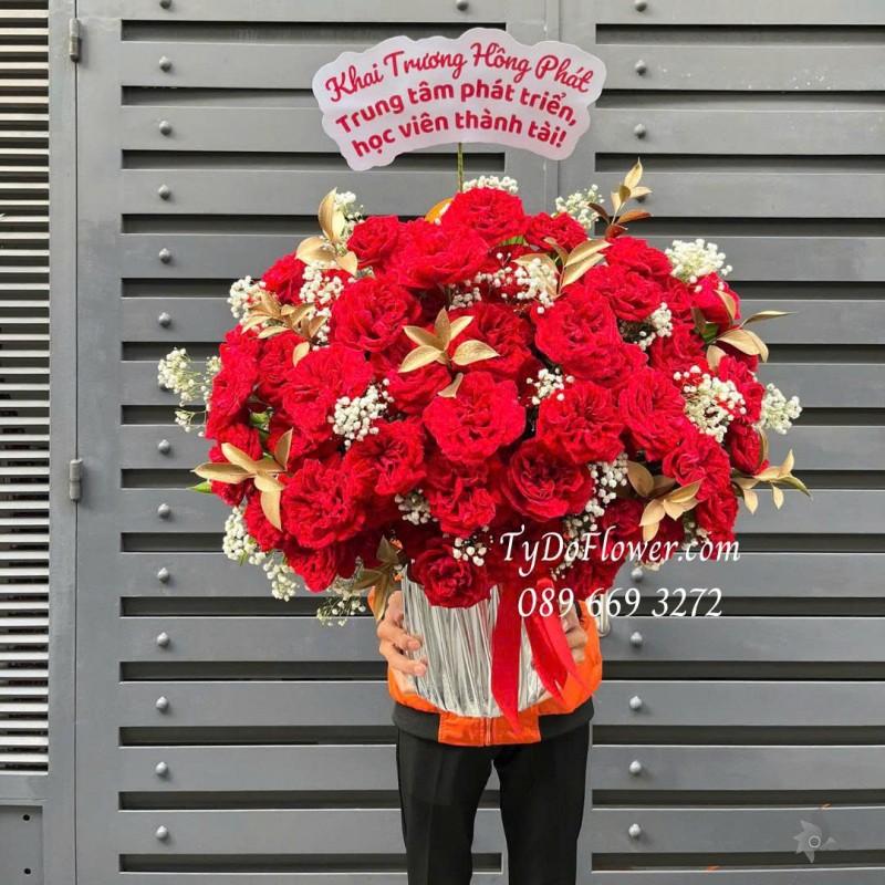 G0725533 GIỎ HOA CHÚC MỪNG KHAI TRƯƠNG HỒNG PHÁT Thiết kế Hoa Hồng Đỏ Ohara
