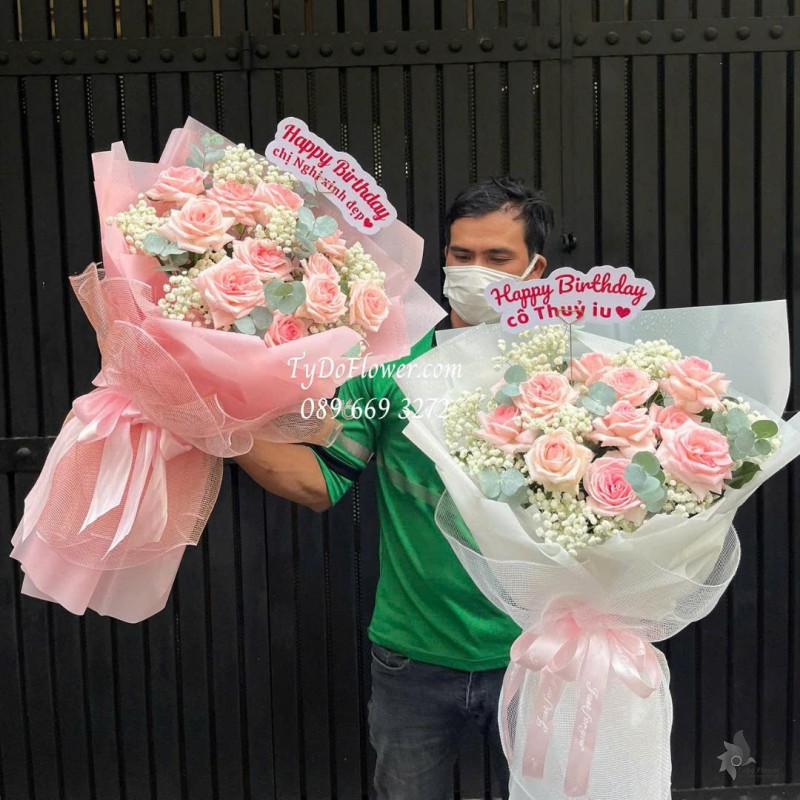 B0925713 BÓ HOA CHÚC MỪNG Thiết kế hoa hồng Pink Ohara