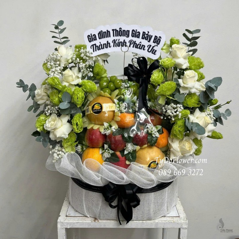G0925757 GIỎ HOA TRÁI CÂY TANG LỄ CHIA BUỒN Thành Kính Phân Ưu