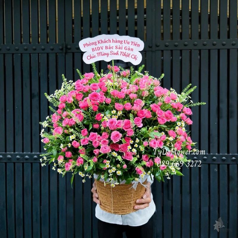 G1025783 GIỎ HOA CHÚC MỪNG SINH NHẬT CHỊ Thiết kế hoa hồng Sofia