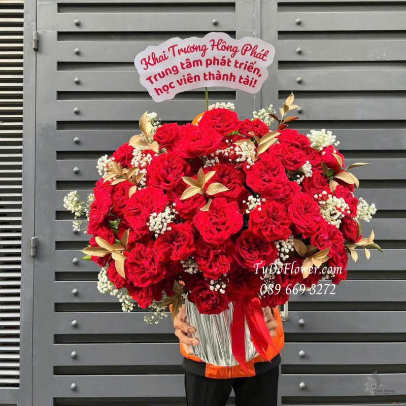 G1025793 GIỎ HOA MỪNG KHAI TRƯƠNG HỒNG PHÁT Thiết kế hoa hồng đỏ Red Ohara