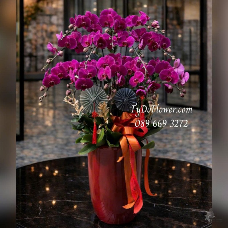 L0126013 CHẬU 12 CÀNH LAN HỒ ĐIỆP TÍM Thiết kế phụ kiện trang trí cao cấp