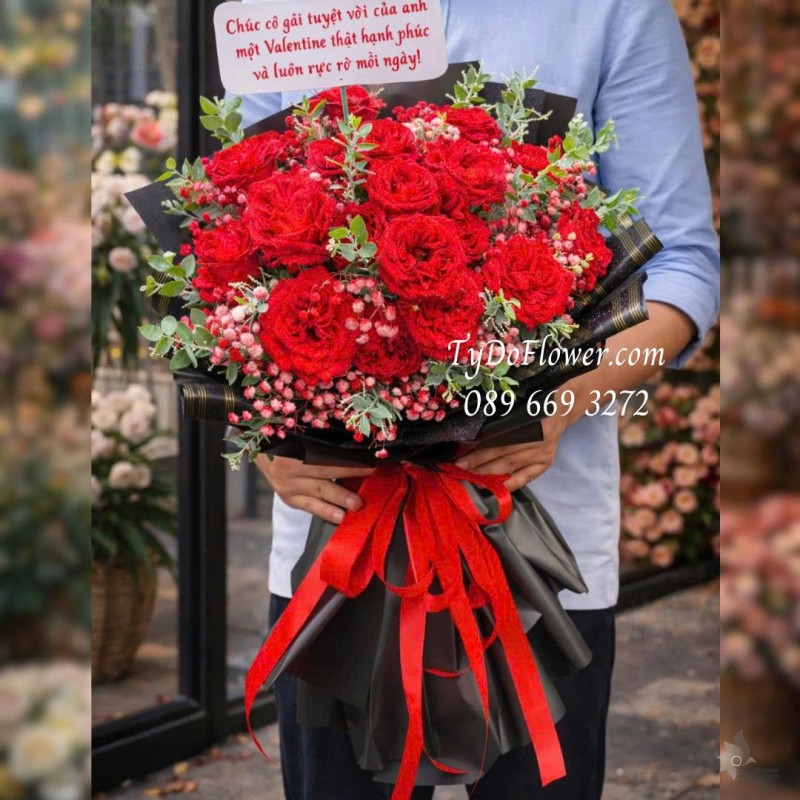 B0126054 Bó Hoa Hồng Đỏ Red Ohara Rose Hoa Valentine