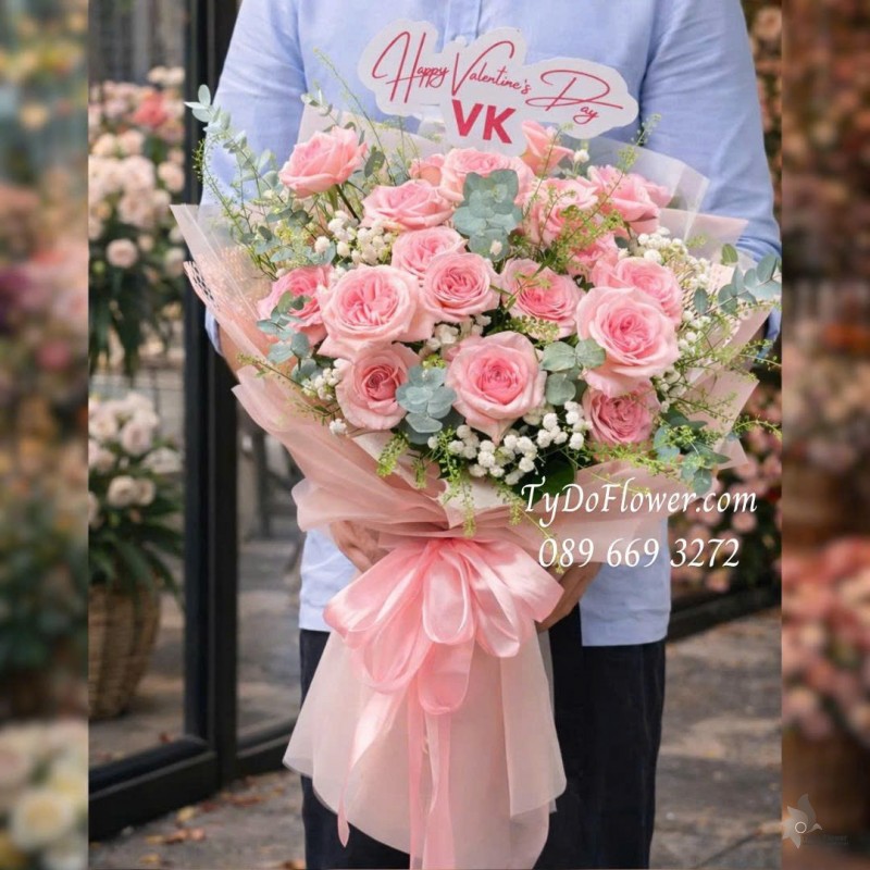 B0126055 Bó Hoa Hồng Pink Ohara Rose Hoa Valentine