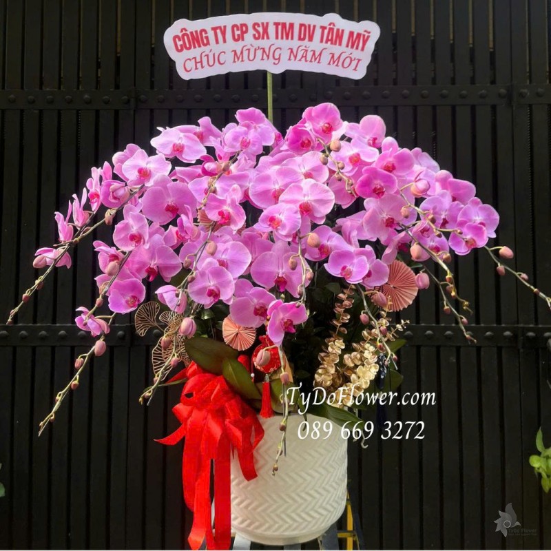 L0226082 CHẬU 15 CÀNH LAN HỒ ĐIỆP HỒNG Thiết kế phụ kiện trang trí cao cấp