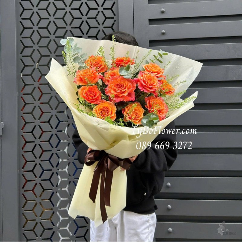 B0226140 BÓ HOA HỒNG CAM SPIRIT ROSE Hoa Chúc Mừng