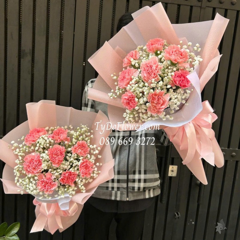 B0226197 ĐẶT TỪ 02 BÓ HOA CHÚC MỪNG thiết kế hoa phăng hồng